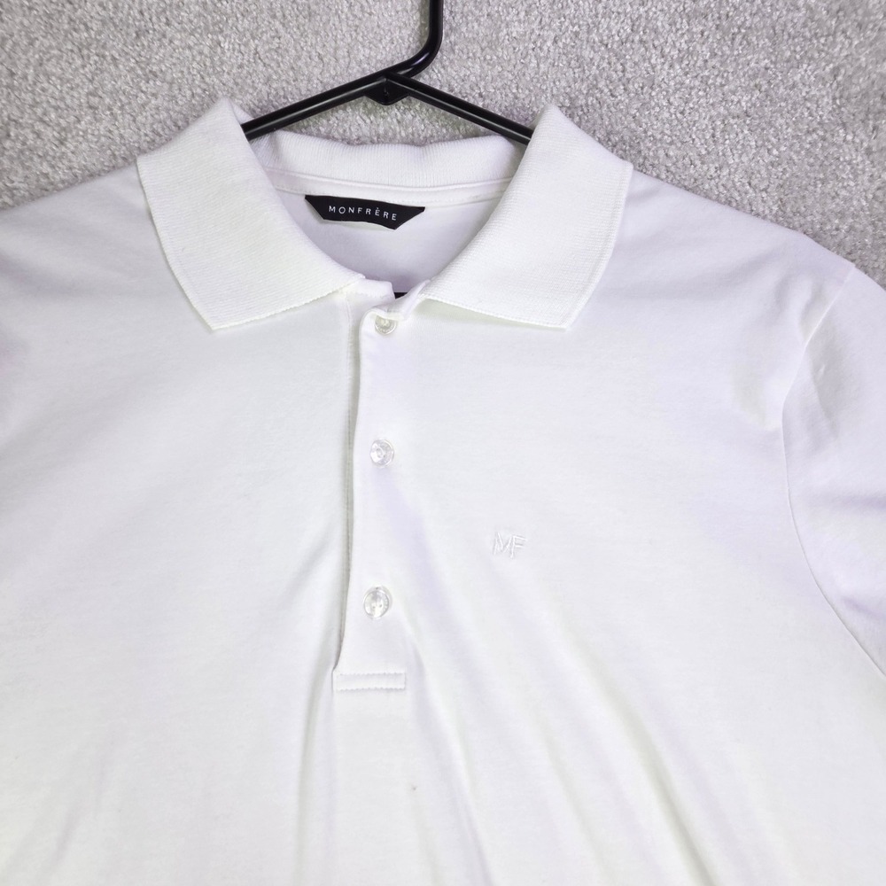 MONFRÈRE Pierce Slim Fit‎ Polo Shirt Men's White Short Sleeve Button Closure